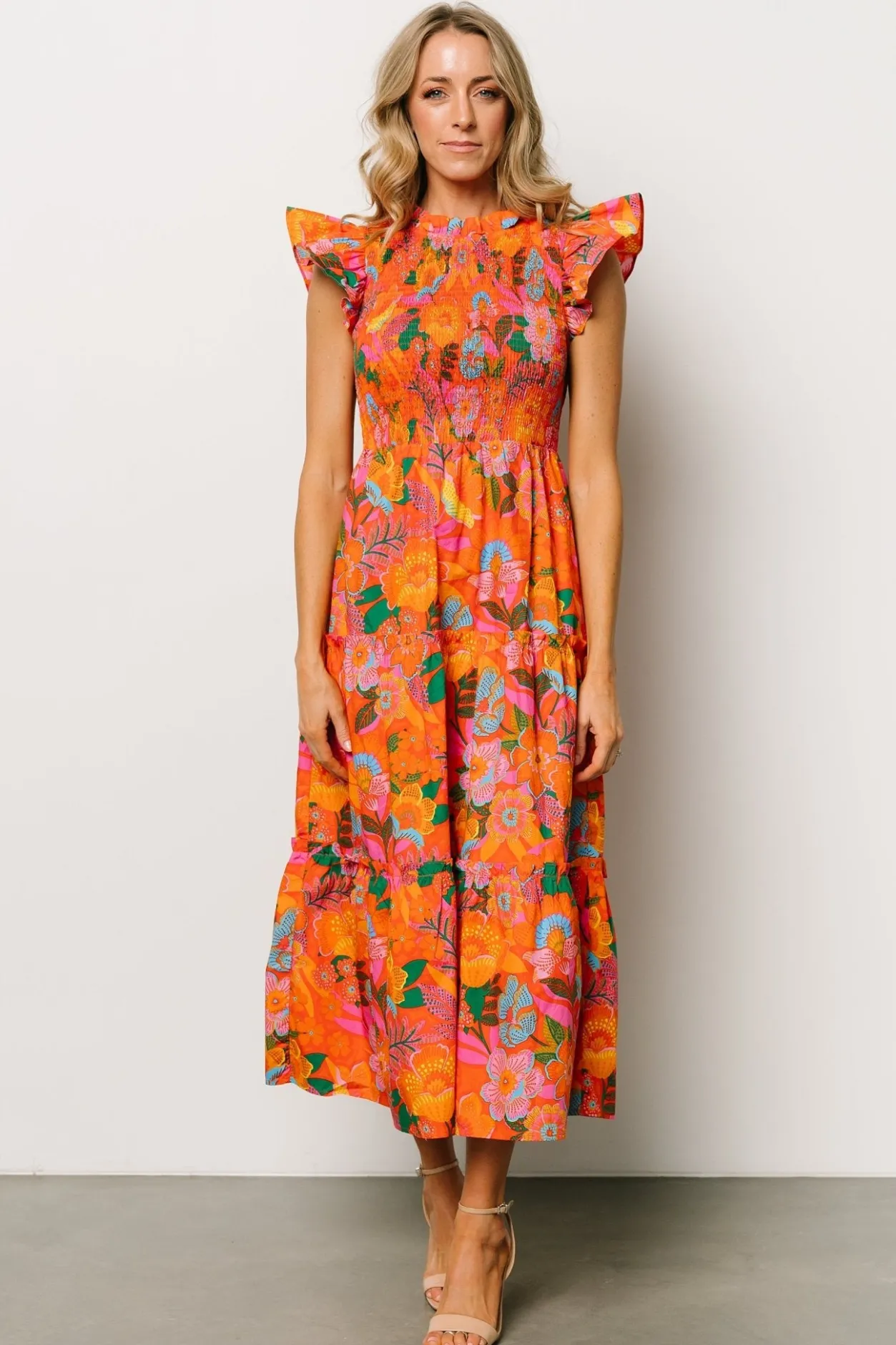 Online Baltic Born Emily Smocked Tier Dress | Orange Floral OrangeFloral