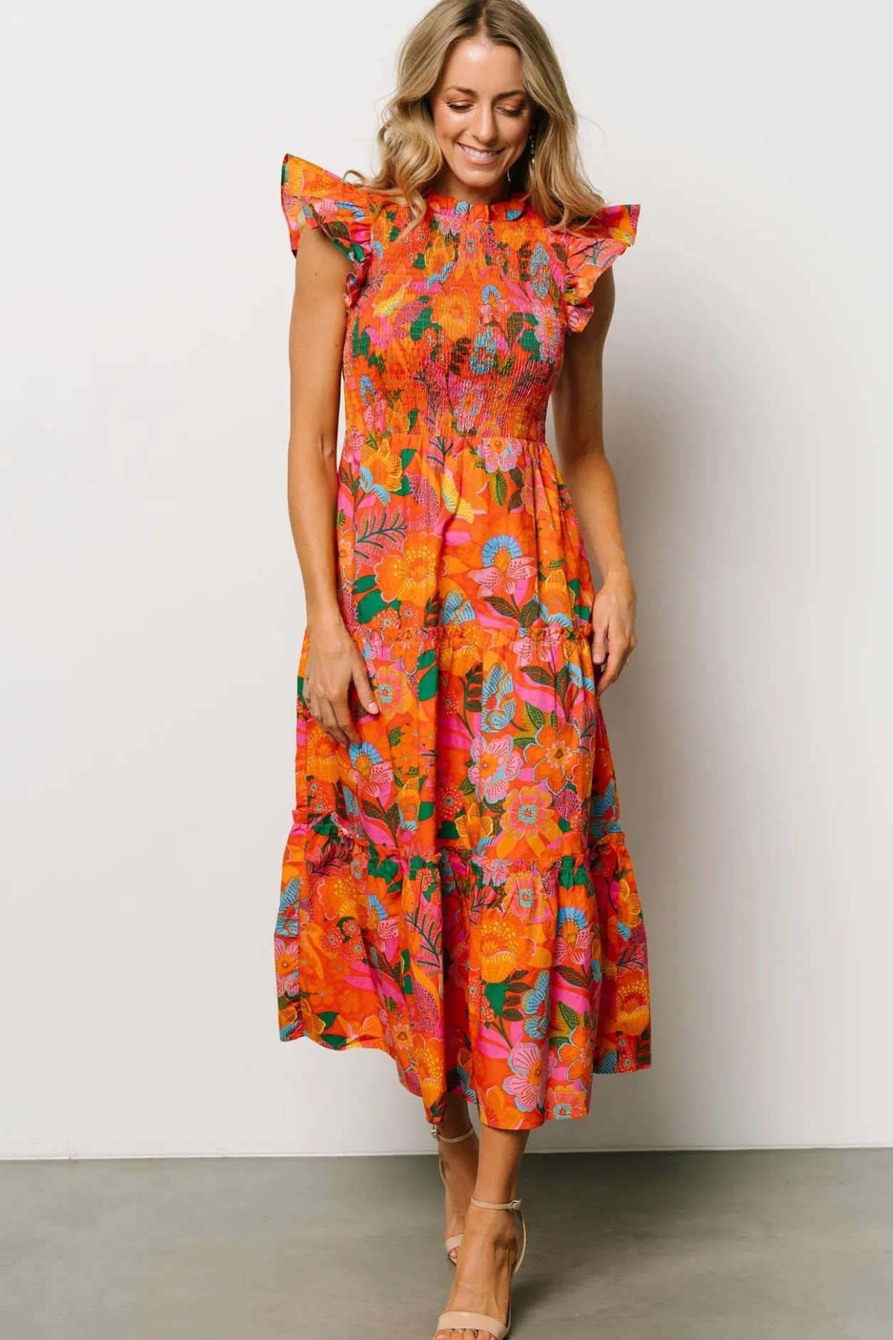 Online Baltic Born Emily Smocked Tier Dress | Orange Floral OrangeFloral