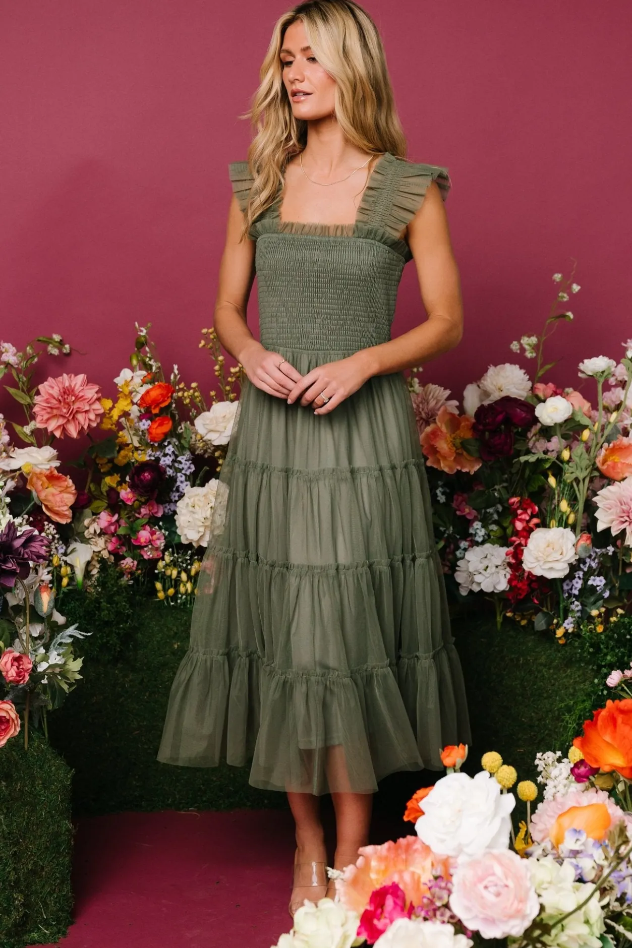 New Baltic Born Emma Smocked Tulle Dress | Sage