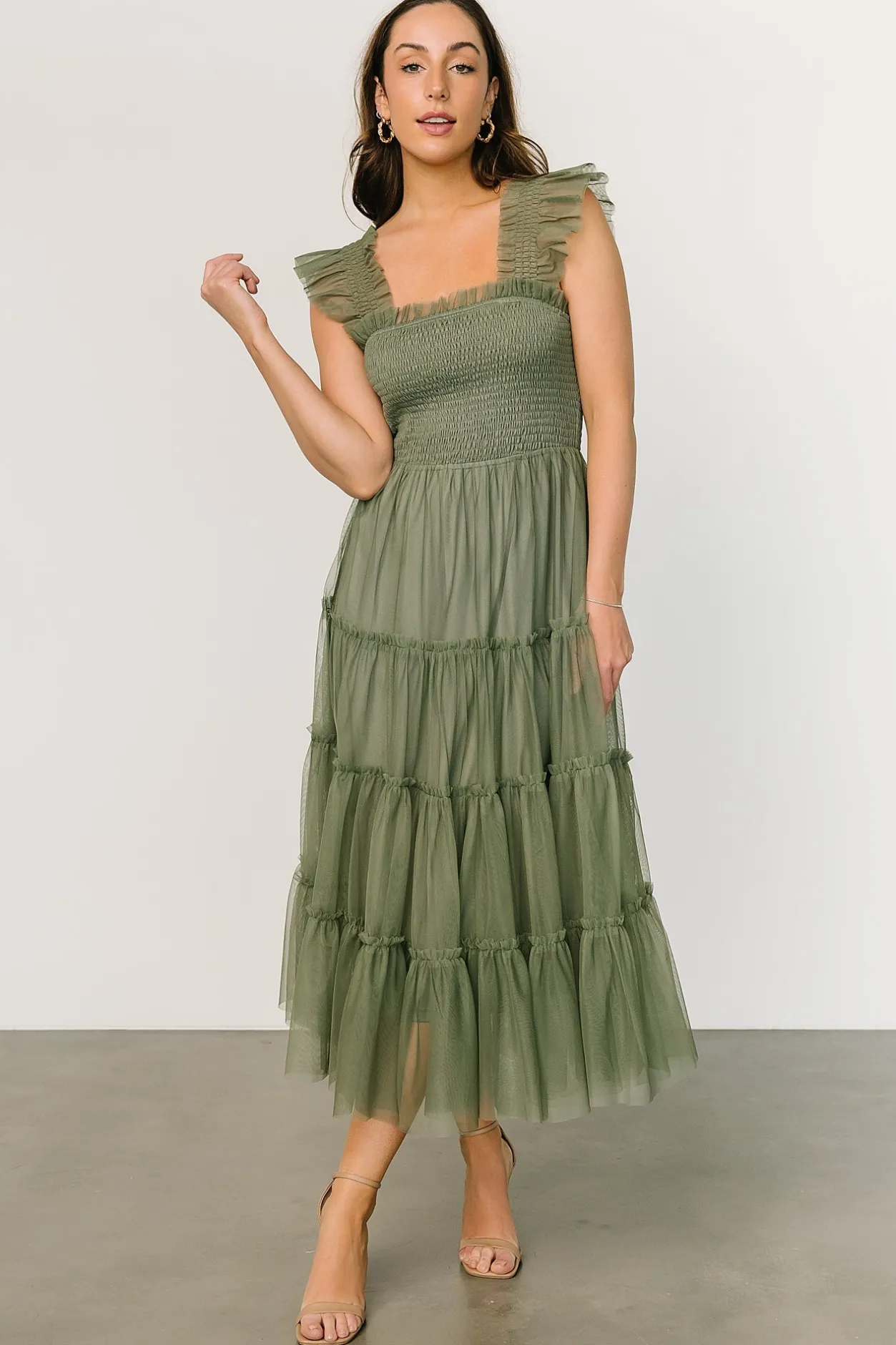 New Baltic Born Emma Smocked Tulle Dress | Sage