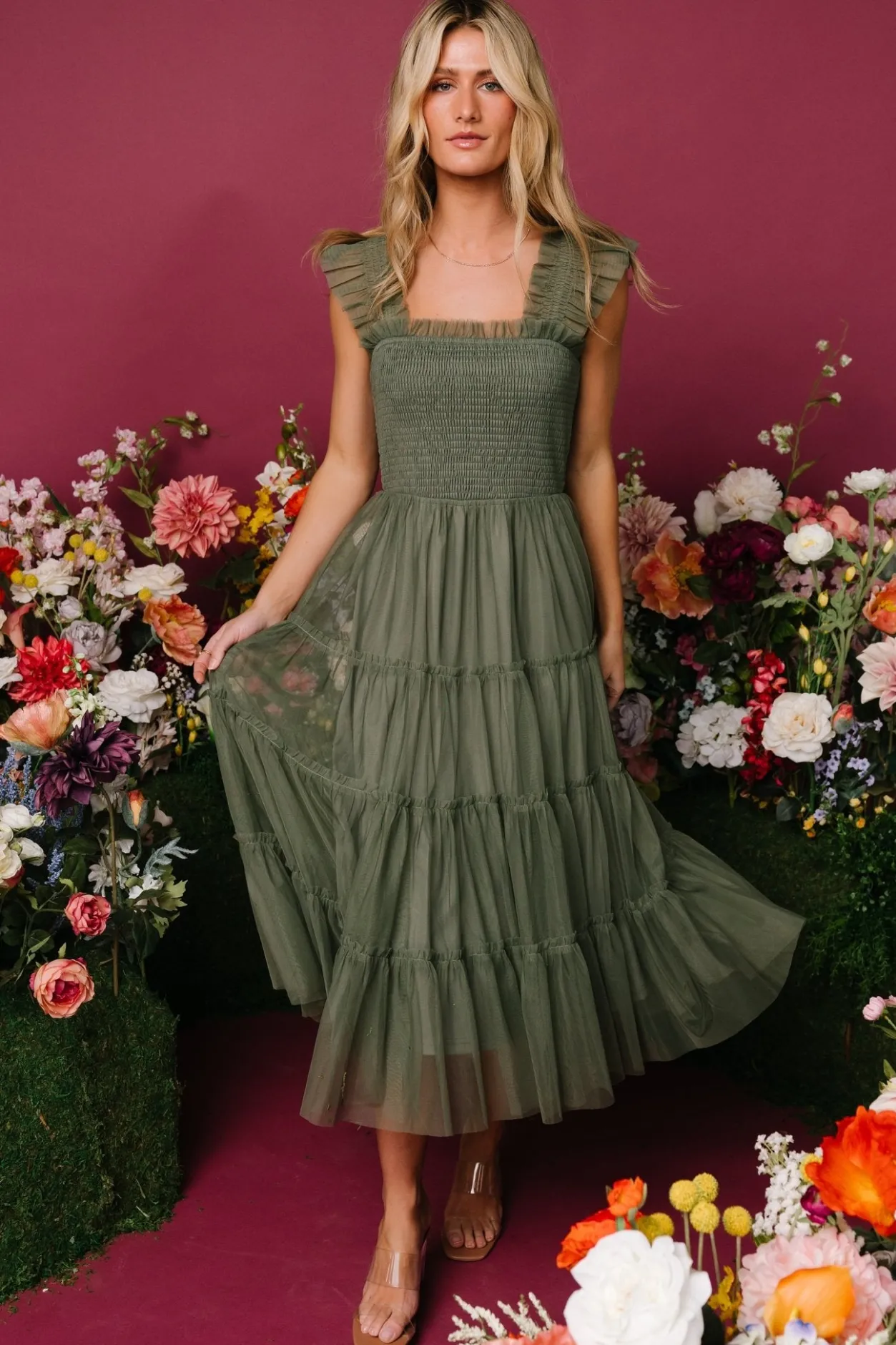 New Baltic Born Emma Smocked Tulle Dress | Sage