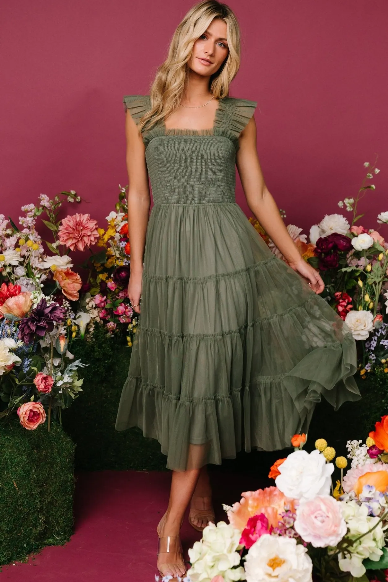 New Baltic Born Emma Smocked Tulle Dress | Sage