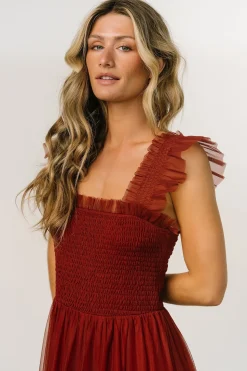 New Baltic Born Emma Smocked Tulle Dress | Oxblood