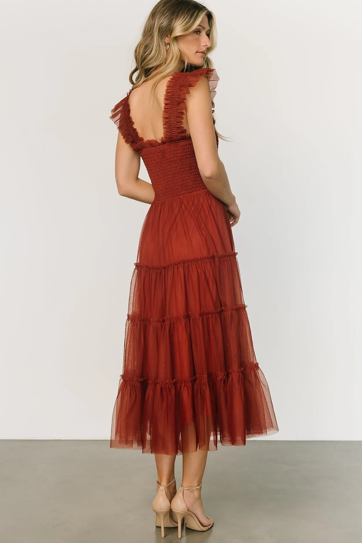 New Baltic Born Emma Smocked Tulle Dress | Oxblood
