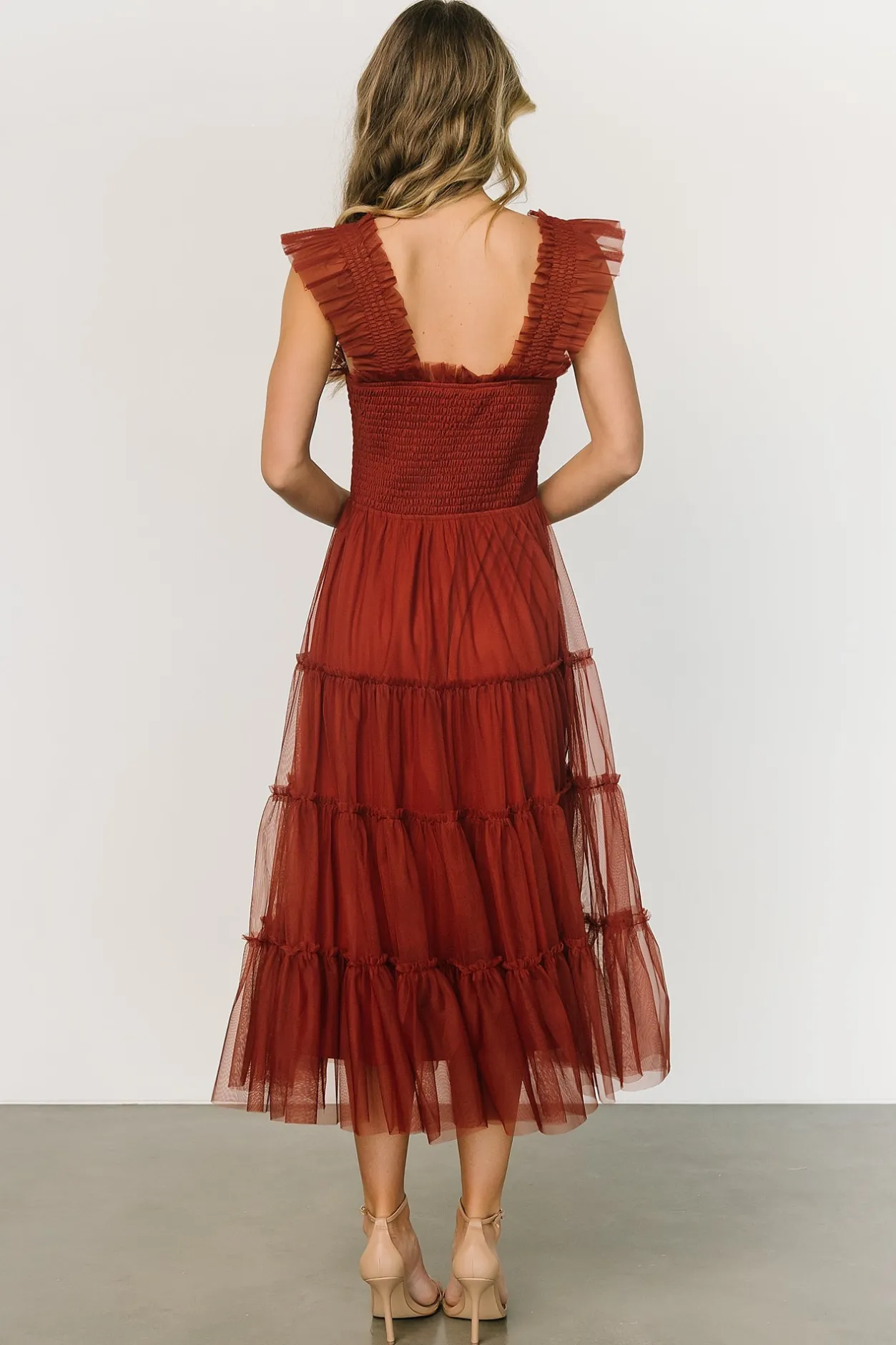 New Baltic Born Emma Smocked Tulle Dress | Oxblood