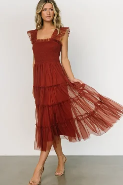 New Baltic Born Emma Smocked Tulle Dress | Oxblood
