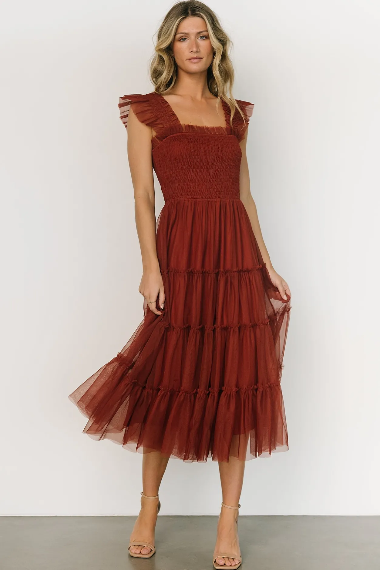 New Baltic Born Emma Smocked Tulle Dress | Oxblood