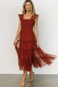 New Baltic Born Emma Smocked Tulle Dress | Oxblood