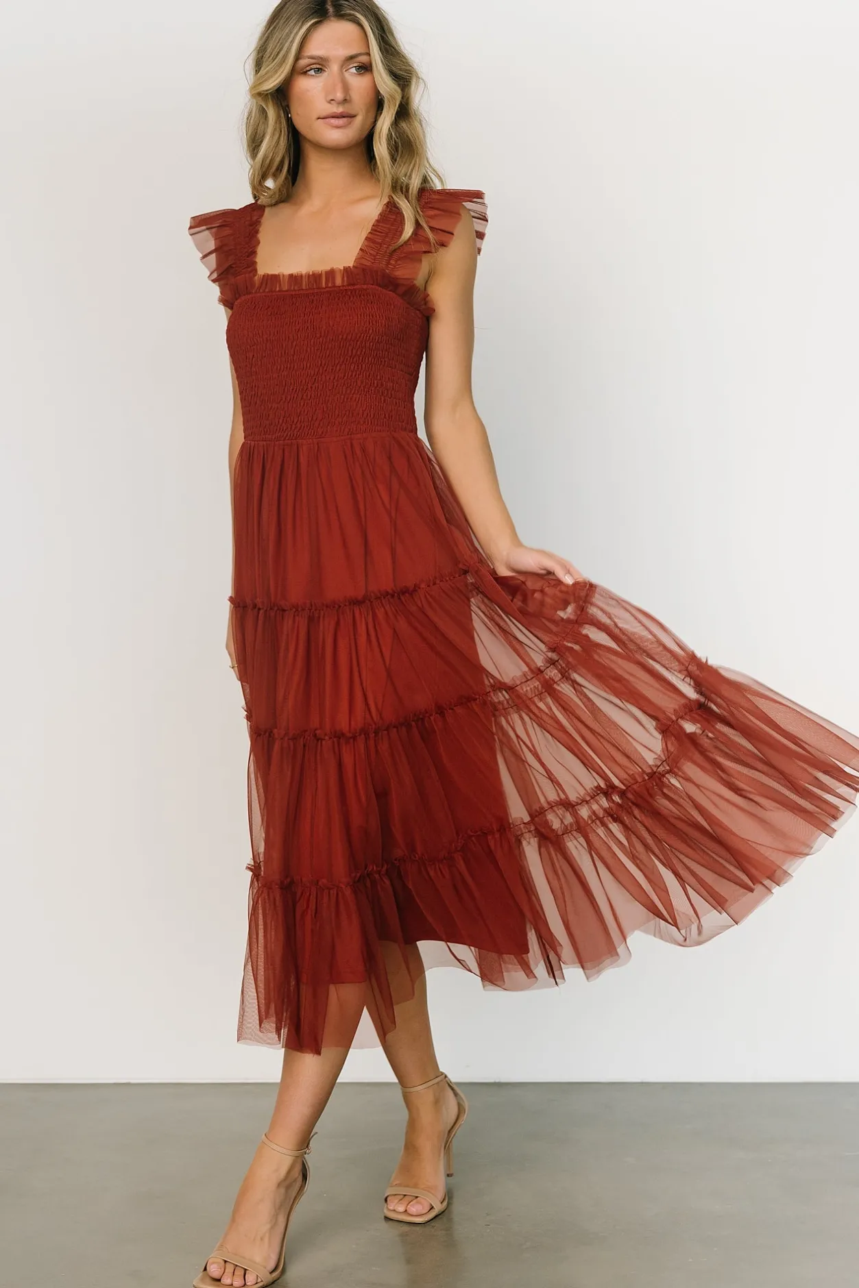 New Baltic Born Emma Smocked Tulle Dress | Oxblood