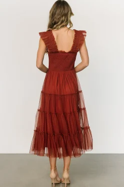 New Baltic Born Emma Smocked Tulle Dress | Oxblood