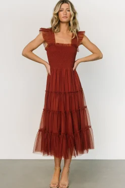 New Baltic Born Emma Smocked Tulle Dress | Oxblood