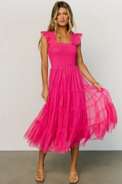 Online Baltic Born Emma Smocked Tulle Dress | Hot Pink HotPink