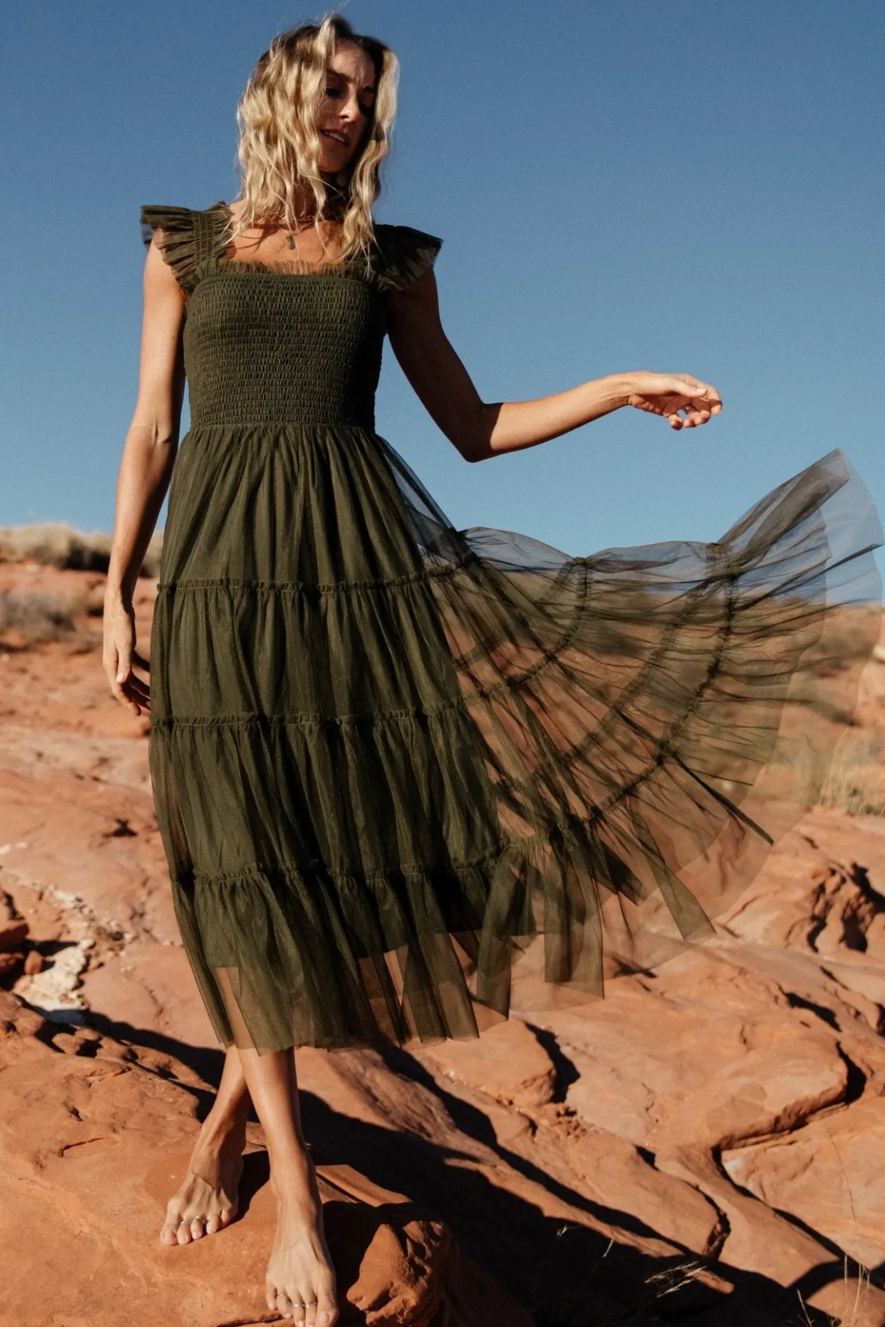 Best Baltic Born Emma Smocked Tulle Dress | Dark Olive DarkOlive