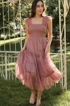Sale Baltic Born Emma Smocked Tulle Dress | Dusty Rose DustyRose