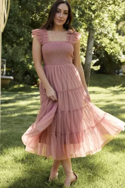 Sale Baltic Born Emma Smocked Tulle Dress | Dusty Rose DustyRose