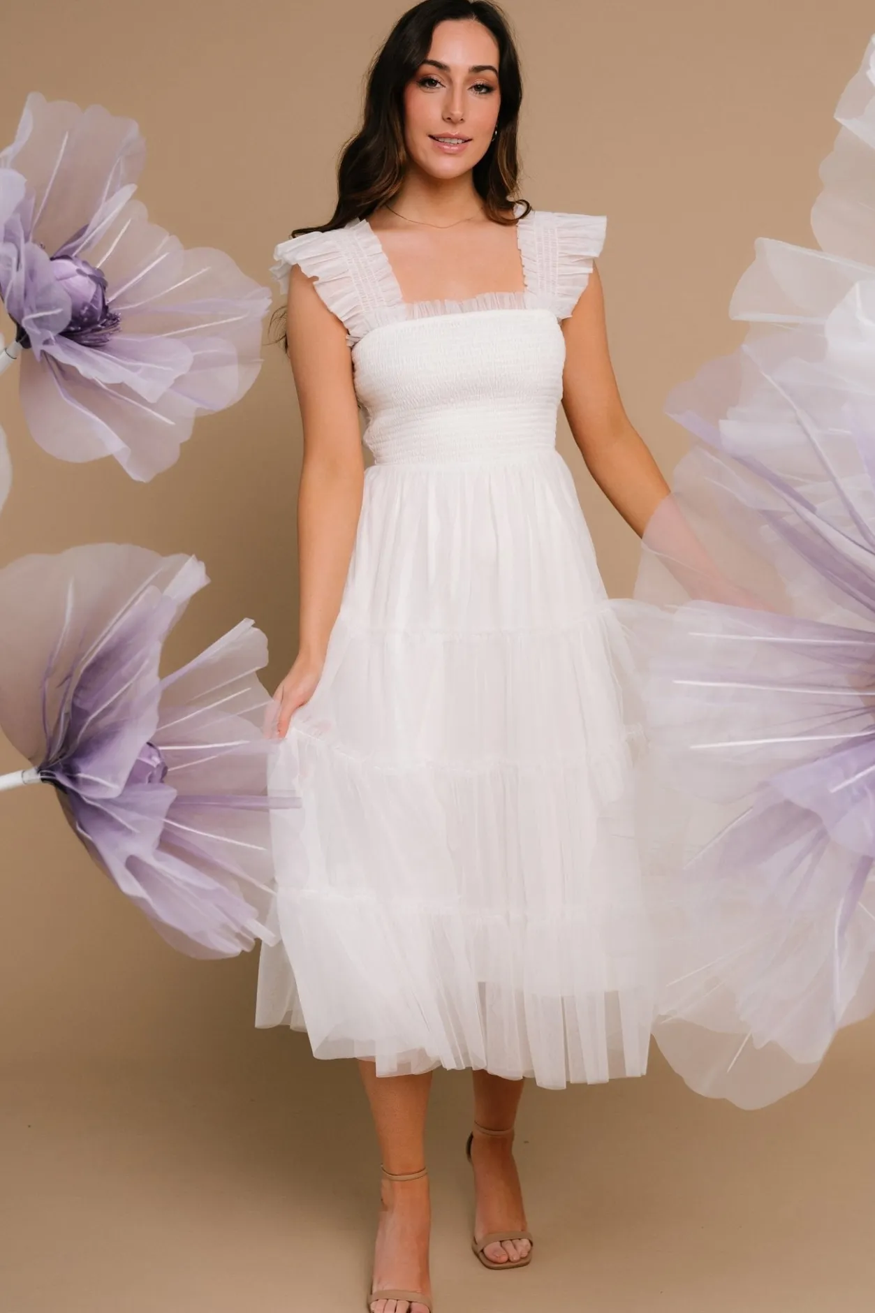 Hot Baltic Born Emma Smocked Tulle Dress | Off White OffWhite