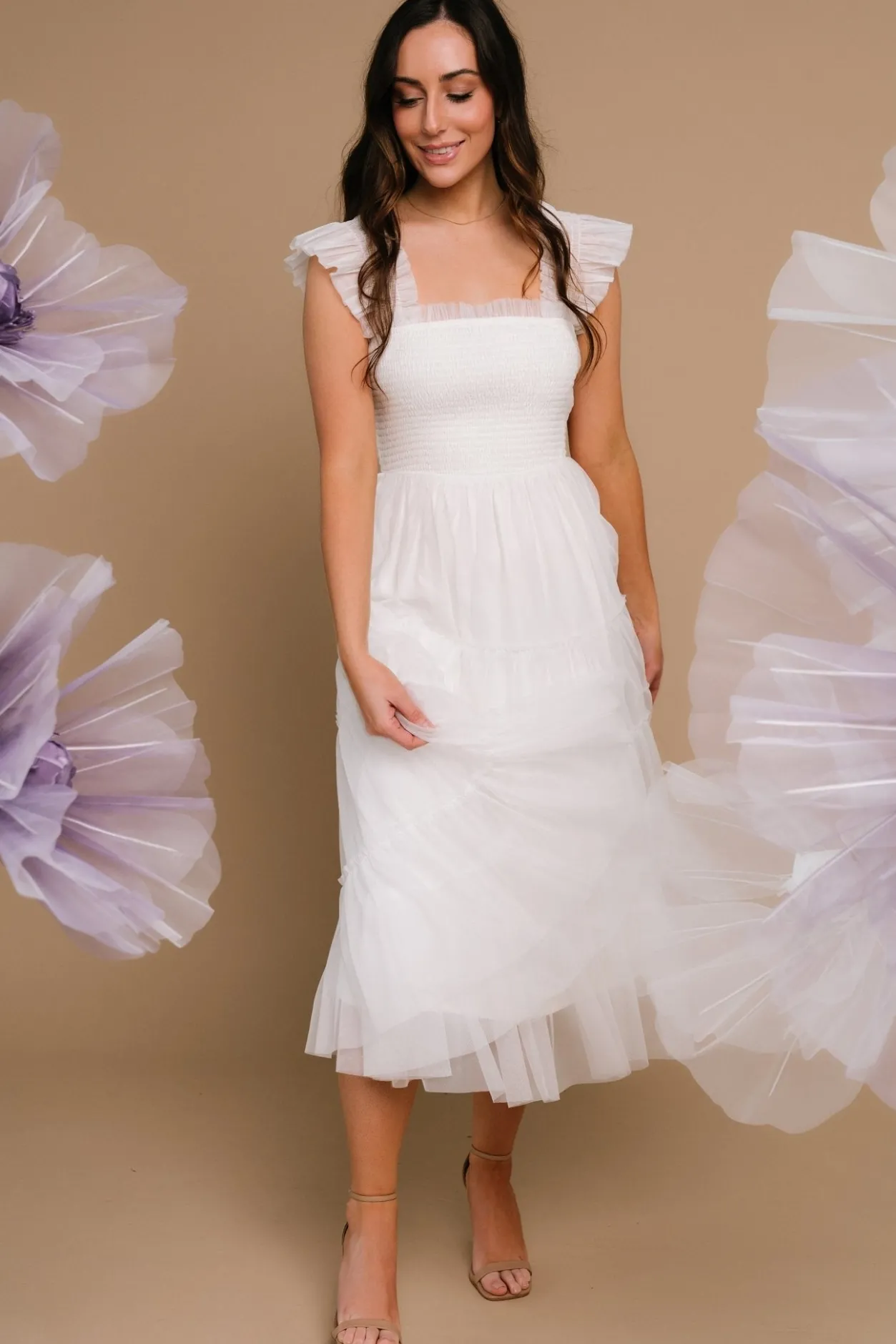 Hot Baltic Born Emma Smocked Tulle Dress | Off White OffWhite