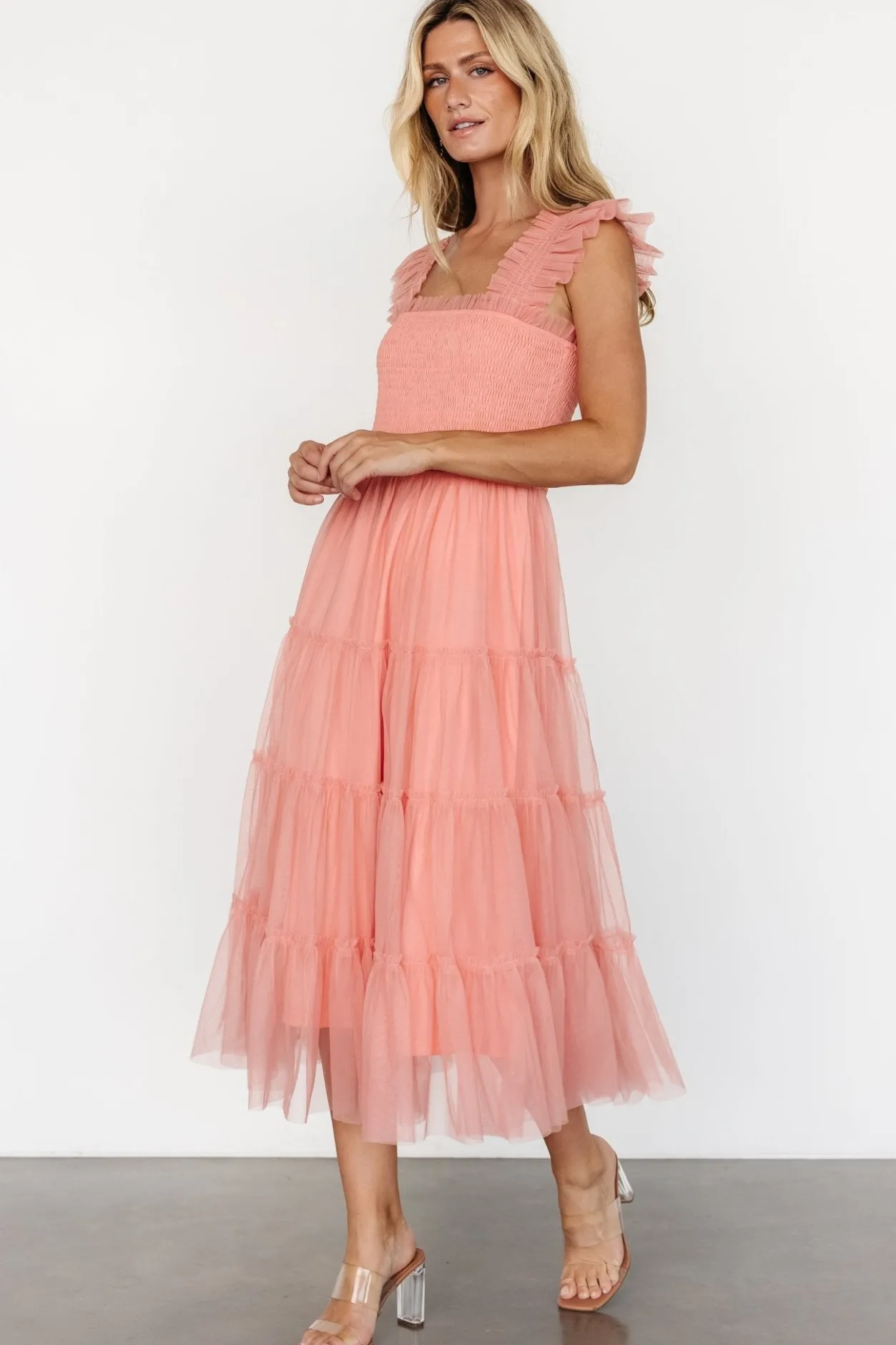 New Baltic Born Emma Smocked Tulle Dress | Coral