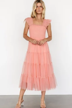 New Baltic Born Emma Smocked Tulle Dress | Coral