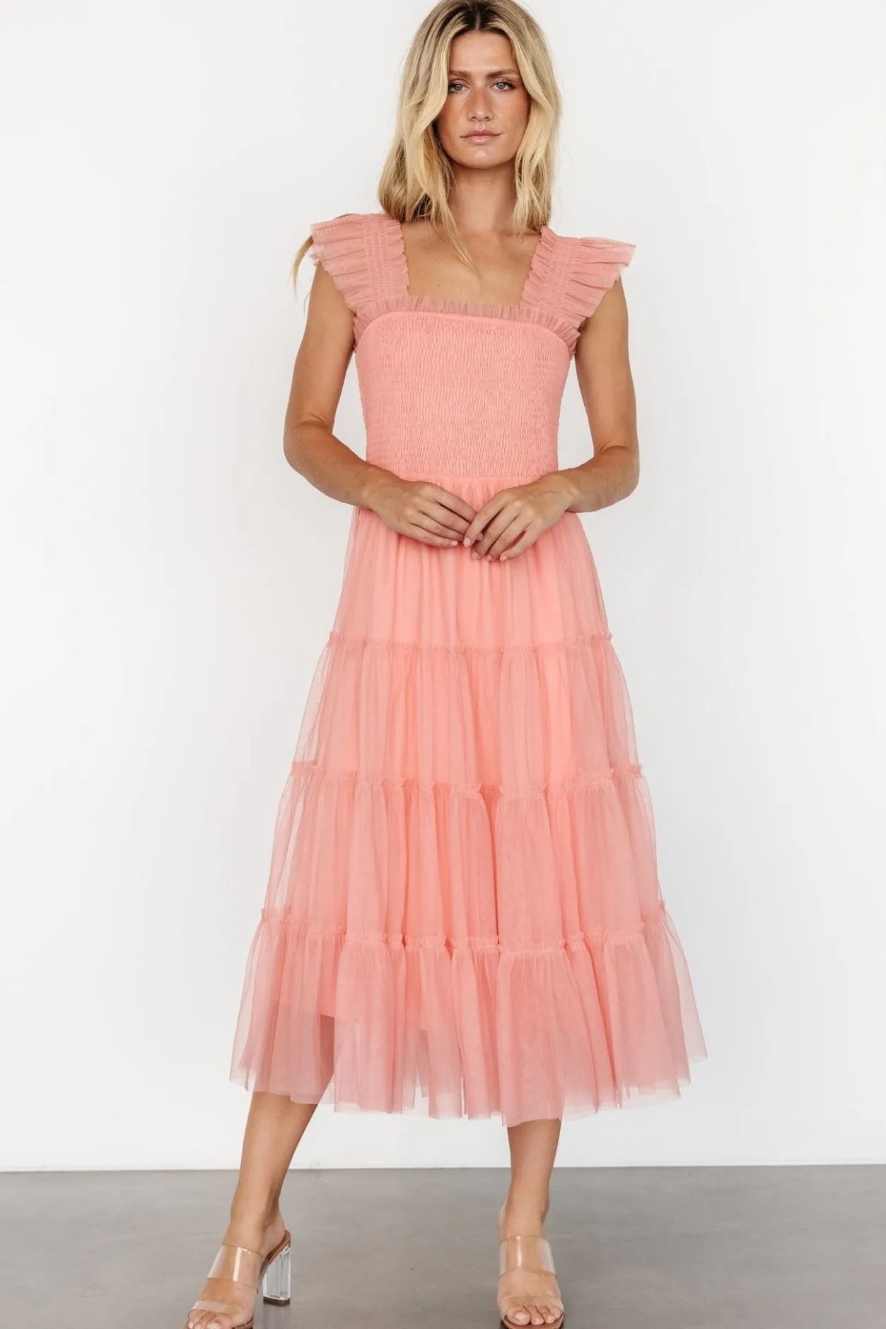 New Baltic Born Emma Smocked Tulle Dress | Coral