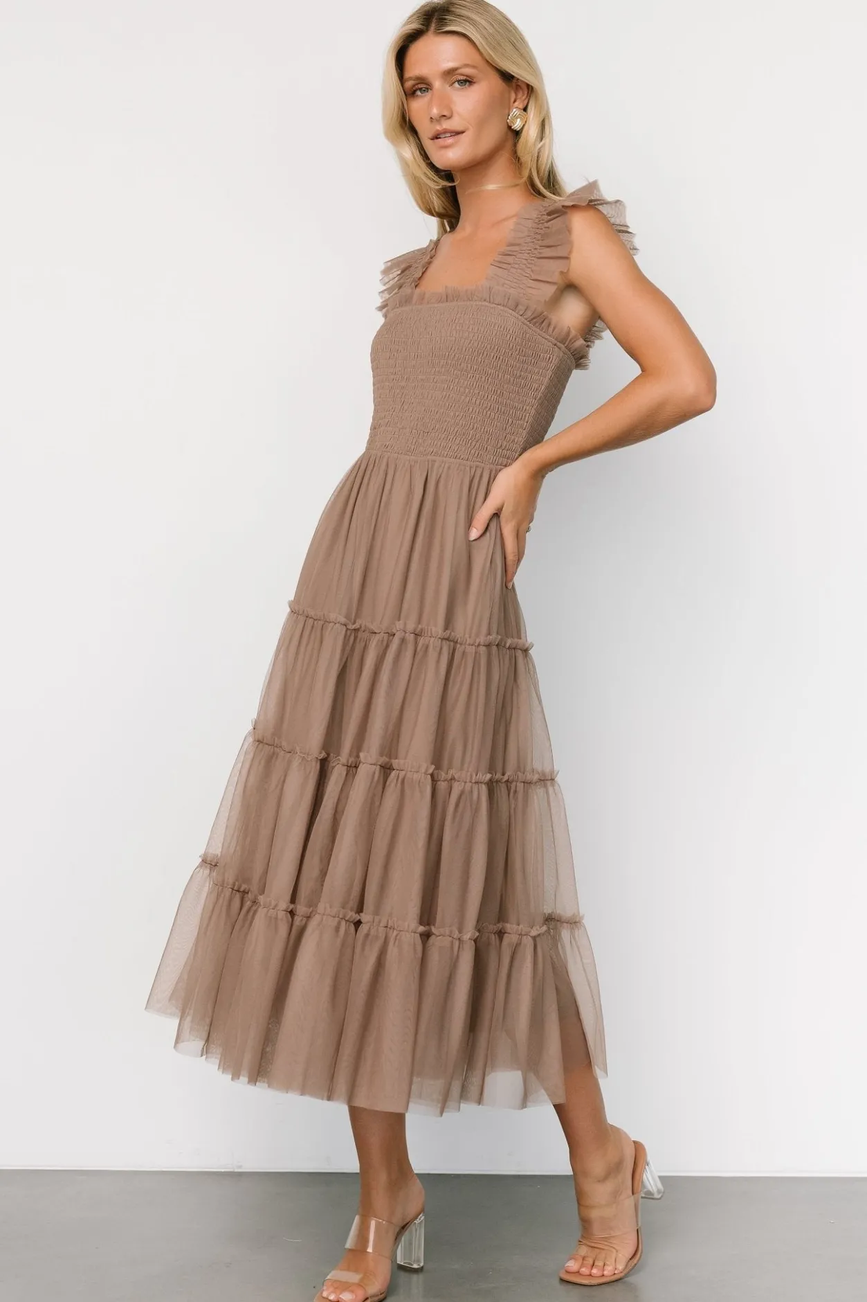 Outlet Baltic Born Emma Smocked Tulle Dress | Taupe
