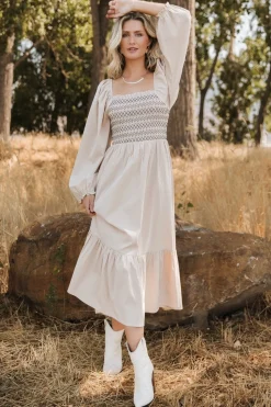 Fashion Baltic Born Emmeline Smocked Midi Dress | Natural