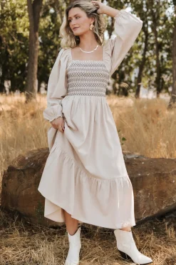Fashion Baltic Born Emmeline Smocked Midi Dress | Natural