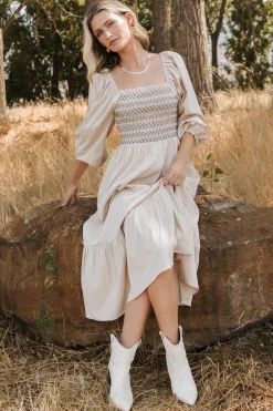 Fashion Baltic Born Emmeline Smocked Midi Dress | Natural