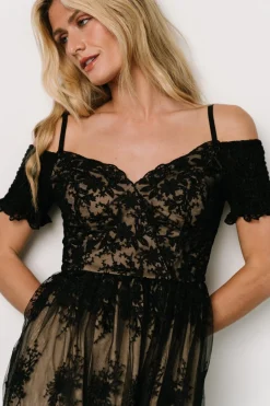 New Baltic Born Esperanza Tulle Embroidered Maxi Dress | Black + Nude Black+Nude