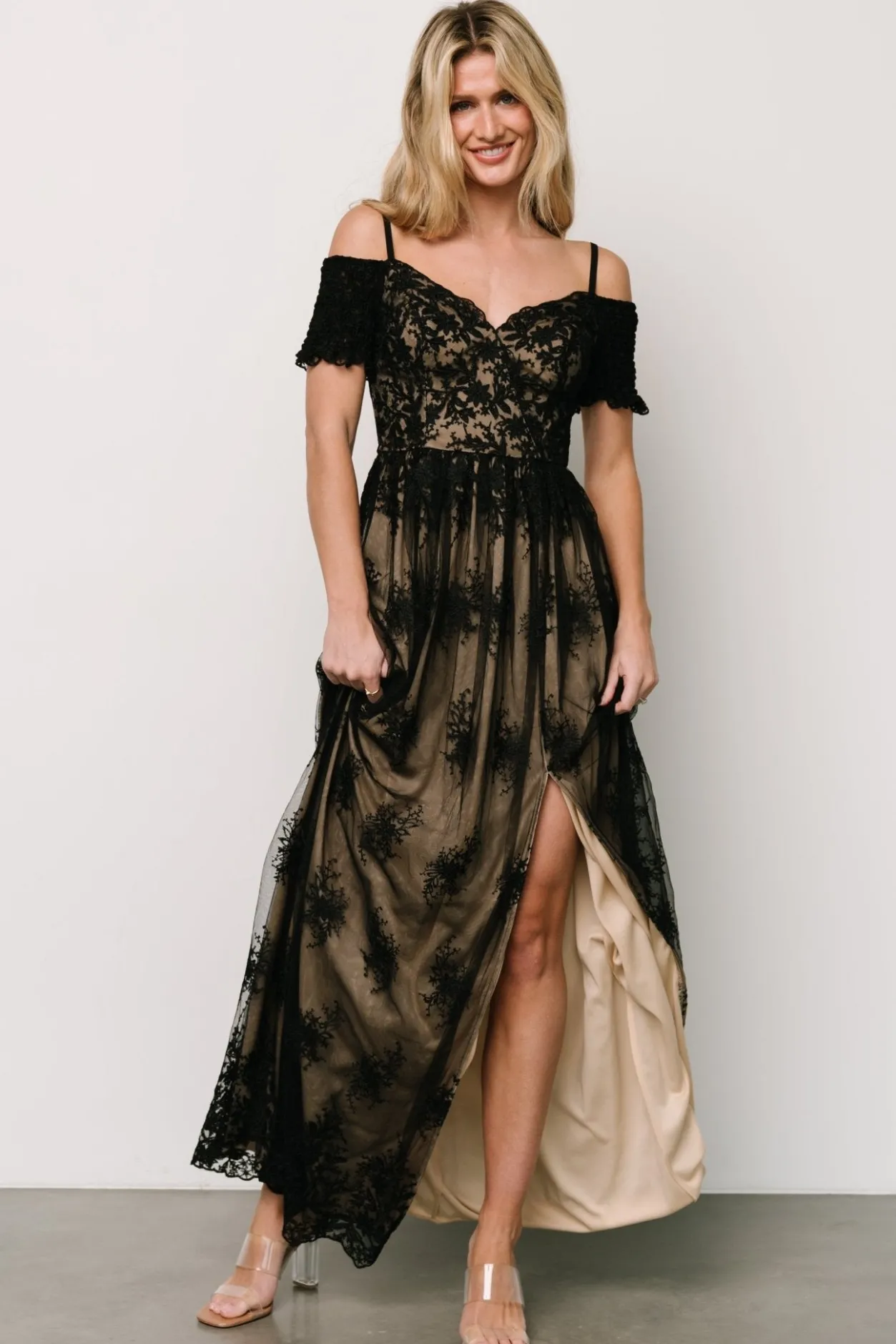 New Baltic Born Esperanza Tulle Embroidered Maxi Dress | Black + Nude Black+Nude