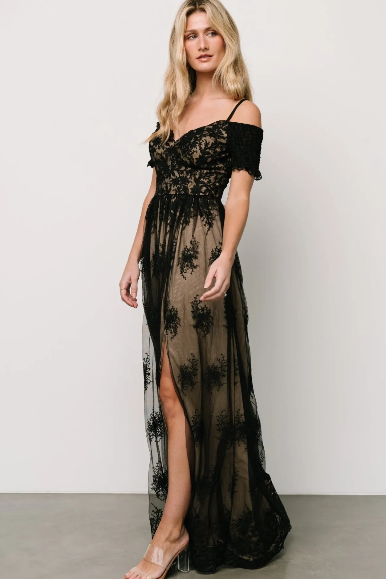 New Baltic Born Esperanza Tulle Embroidered Maxi Dress | Black + Nude Black+Nude