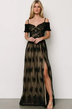 New Baltic Born Esperanza Tulle Embroidered Maxi Dress | Black + Nude Black+Nude