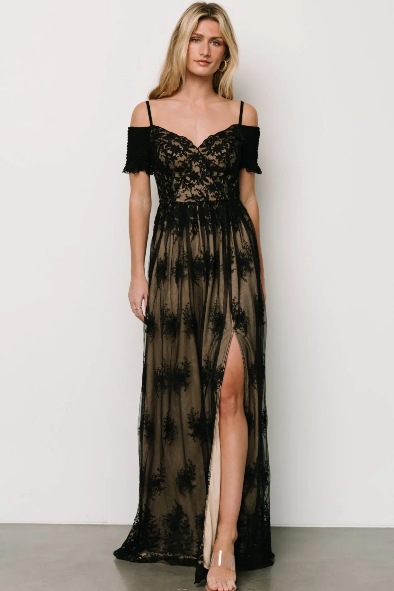 New Baltic Born Esperanza Tulle Embroidered Maxi Dress | Black + Nude Black+Nude