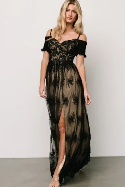New Baltic Born Esperanza Tulle Embroidered Maxi Dress | Black + Nude Black+Nude