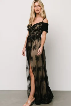 New Baltic Born Esperanza Tulle Embroidered Maxi Dress | Black + Nude Black+Nude