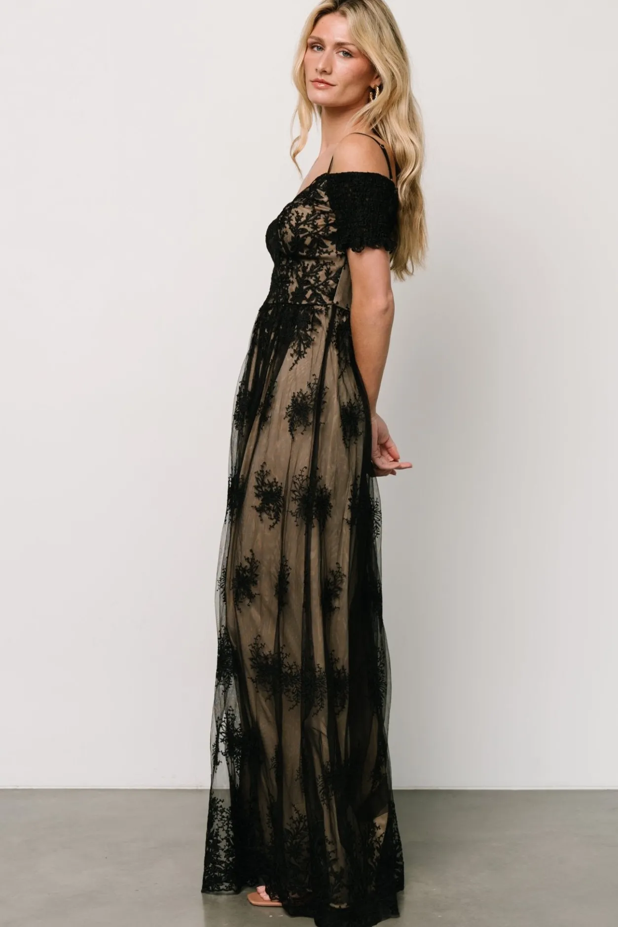 New Baltic Born Esperanza Tulle Embroidered Maxi Dress | Black + Nude Black+Nude