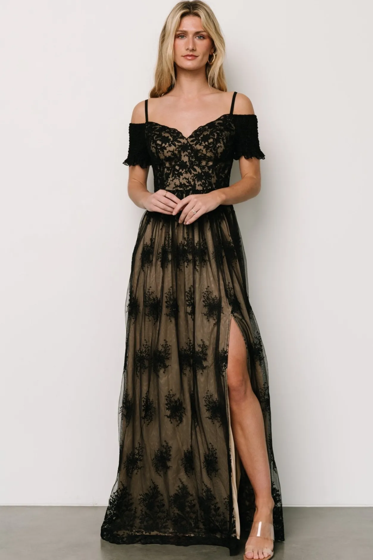 New Baltic Born Esperanza Tulle Embroidered Maxi Dress | Black + Nude Black+Nude