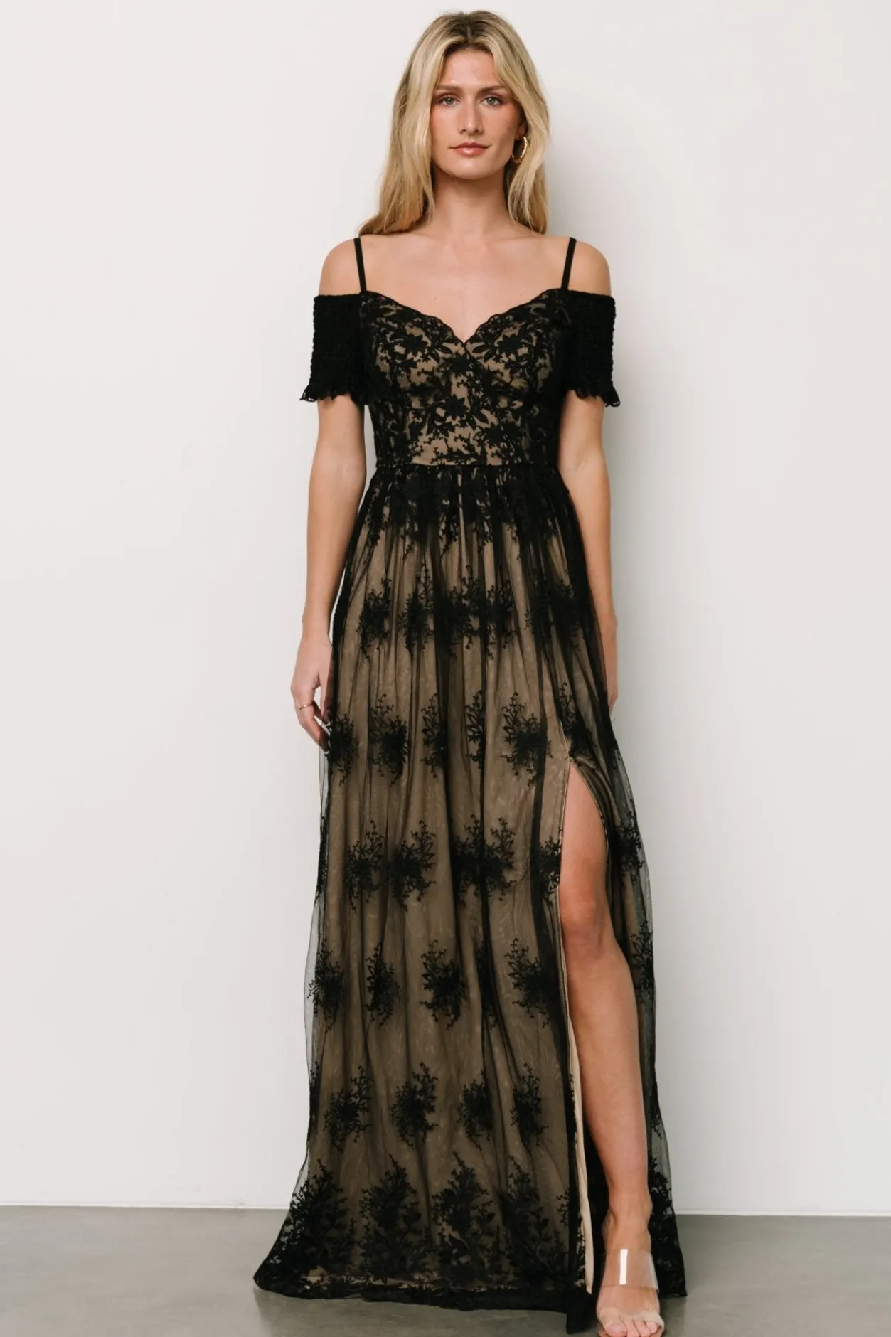 New Baltic Born Esperanza Tulle Embroidered Maxi Dress | Black + Nude Black+Nude