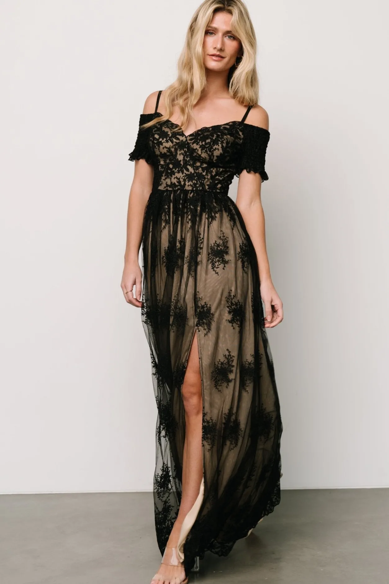 New Baltic Born Esperanza Tulle Embroidered Maxi Dress | Black + Nude Black+Nude