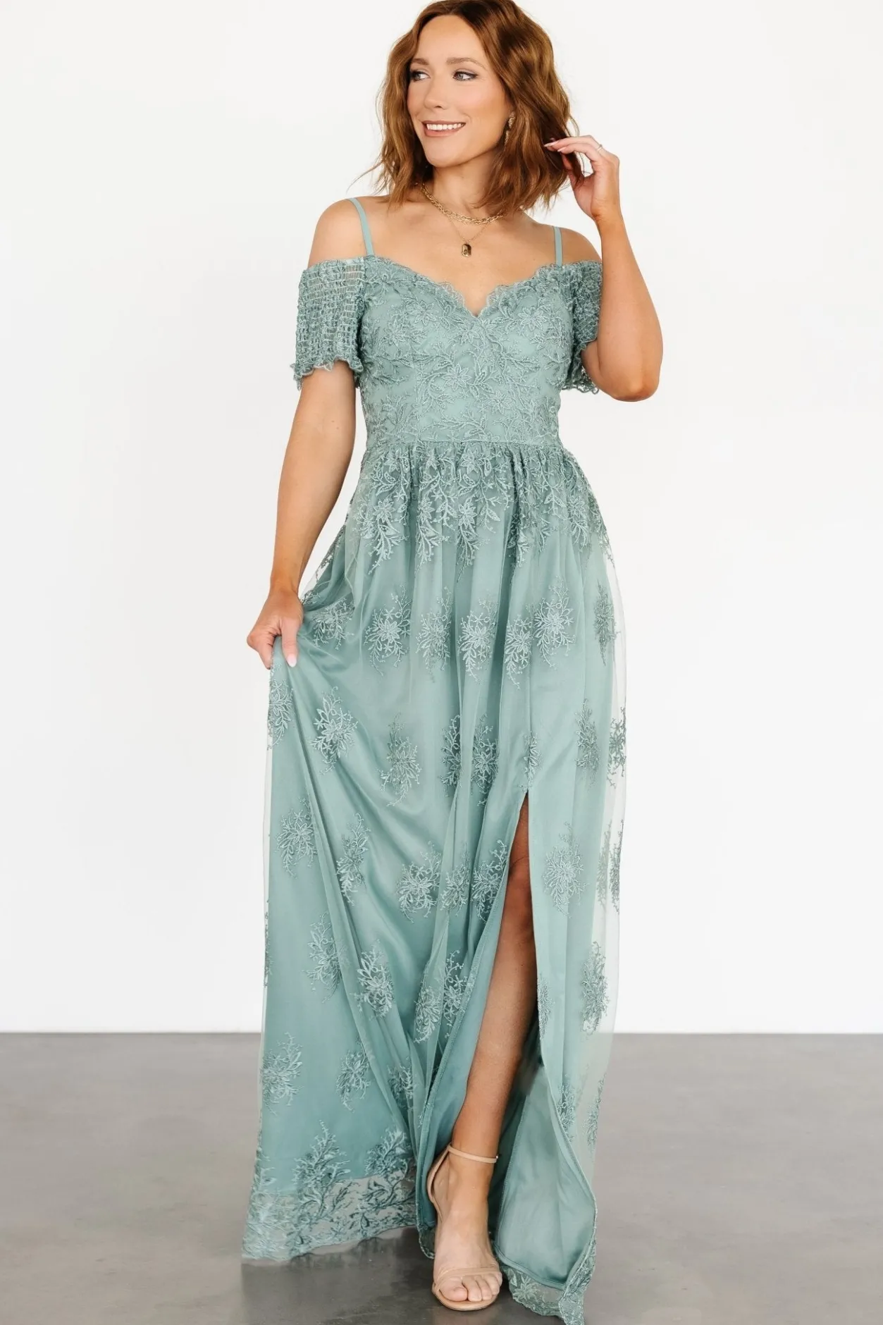 New Baltic Born Esperanza Tulle Embroidered Maxi Dress | Sage