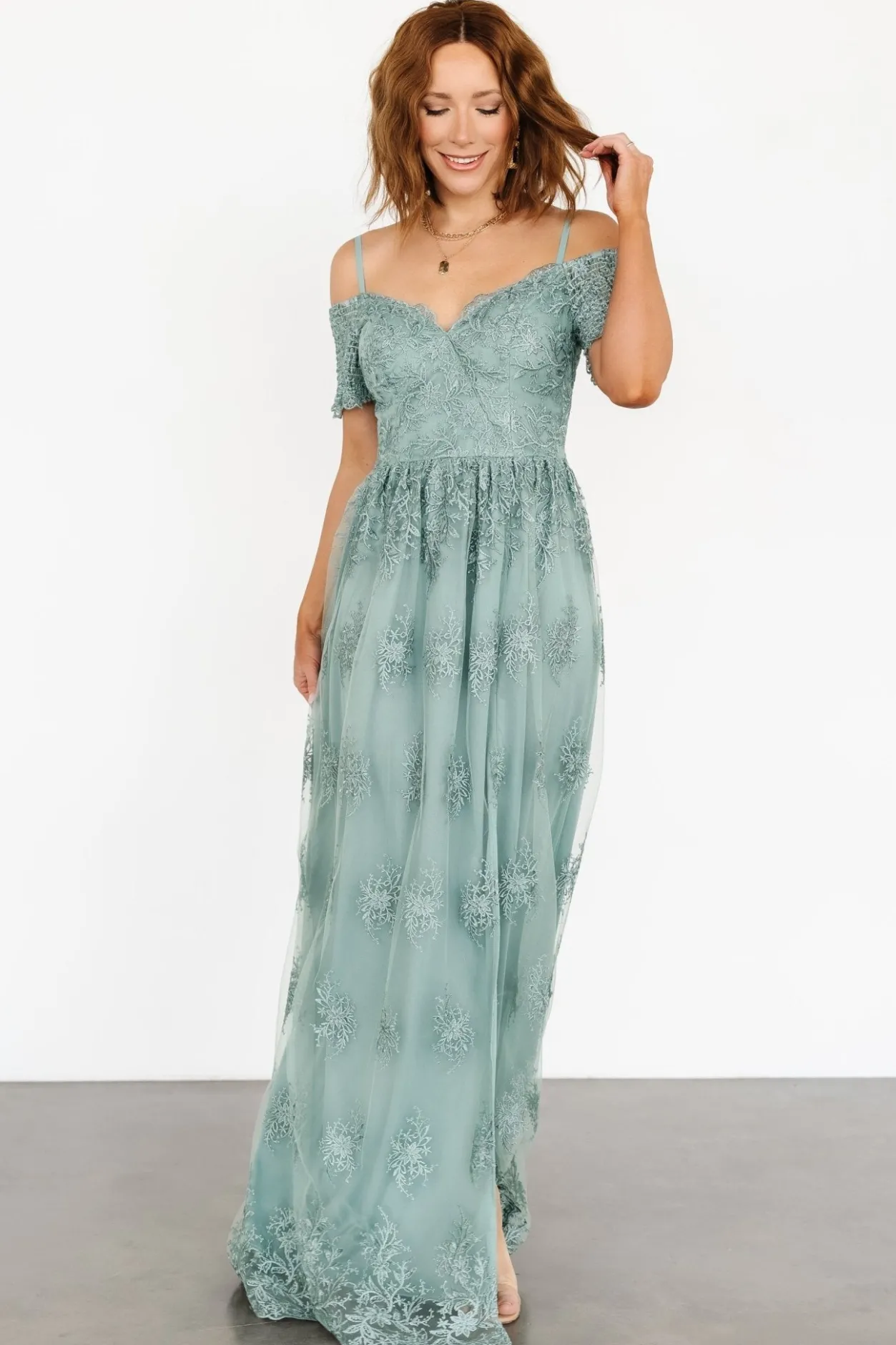New Baltic Born Esperanza Tulle Embroidered Maxi Dress | Sage