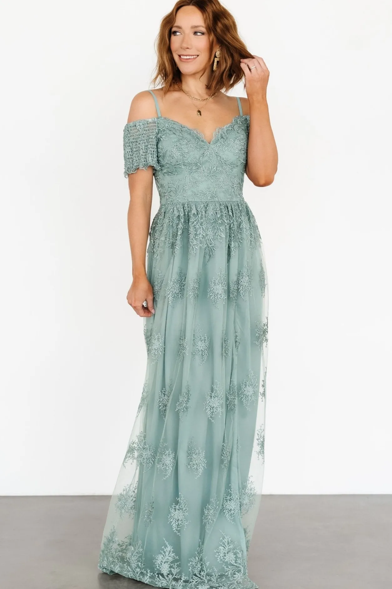 New Baltic Born Esperanza Tulle Embroidered Maxi Dress | Sage