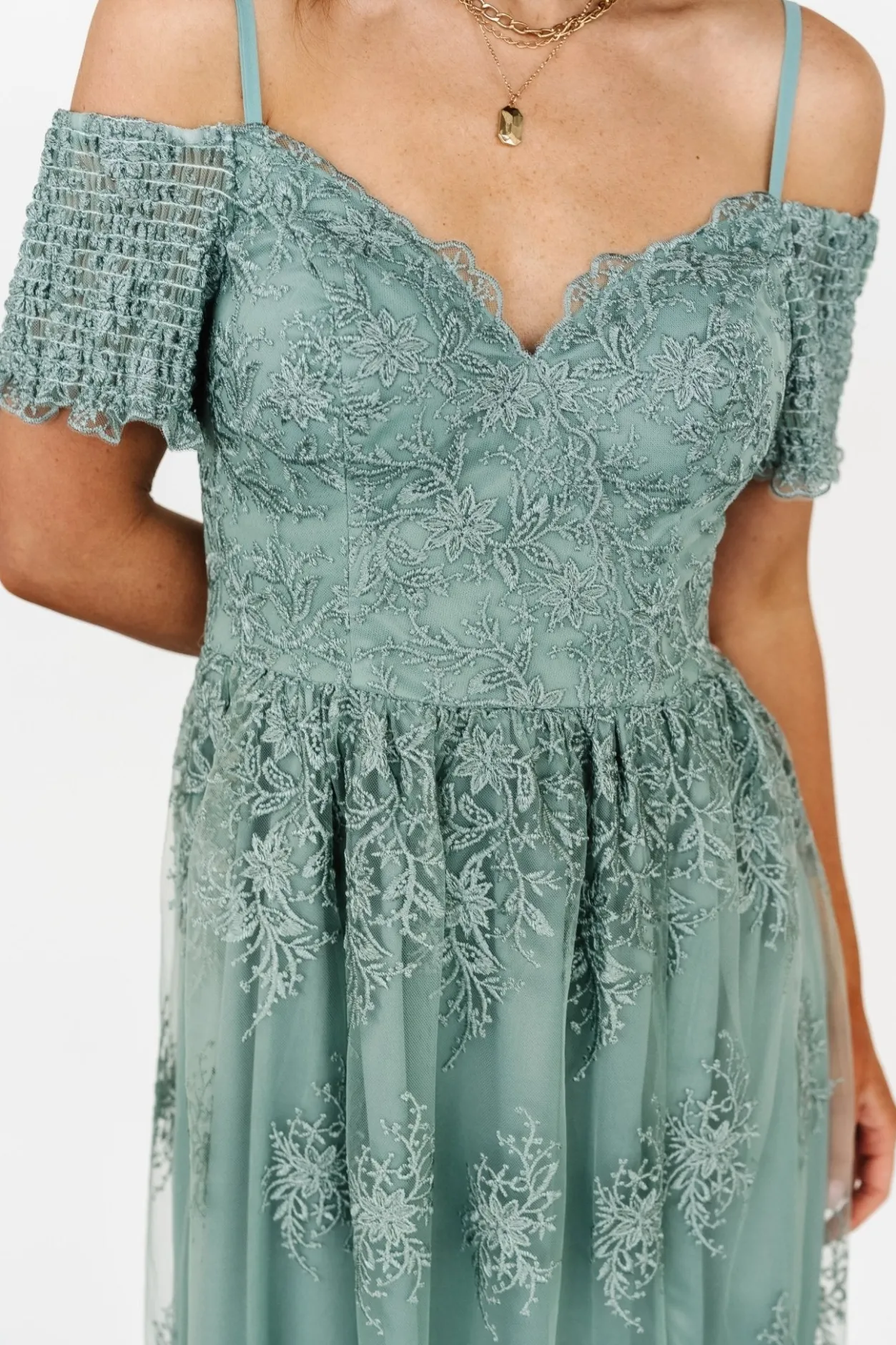 New Baltic Born Esperanza Tulle Embroidered Maxi Dress | Sage