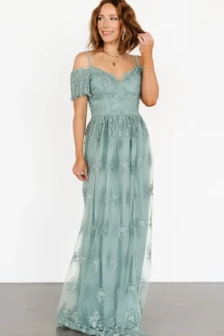 New Baltic Born Esperanza Tulle Embroidered Maxi Dress | Sage