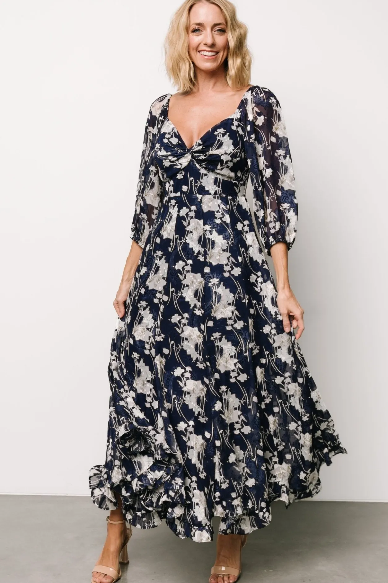 New Baltic Born Estefania Maxi Dress | Navy + Off White Floral Navy+OffWhiteFloral