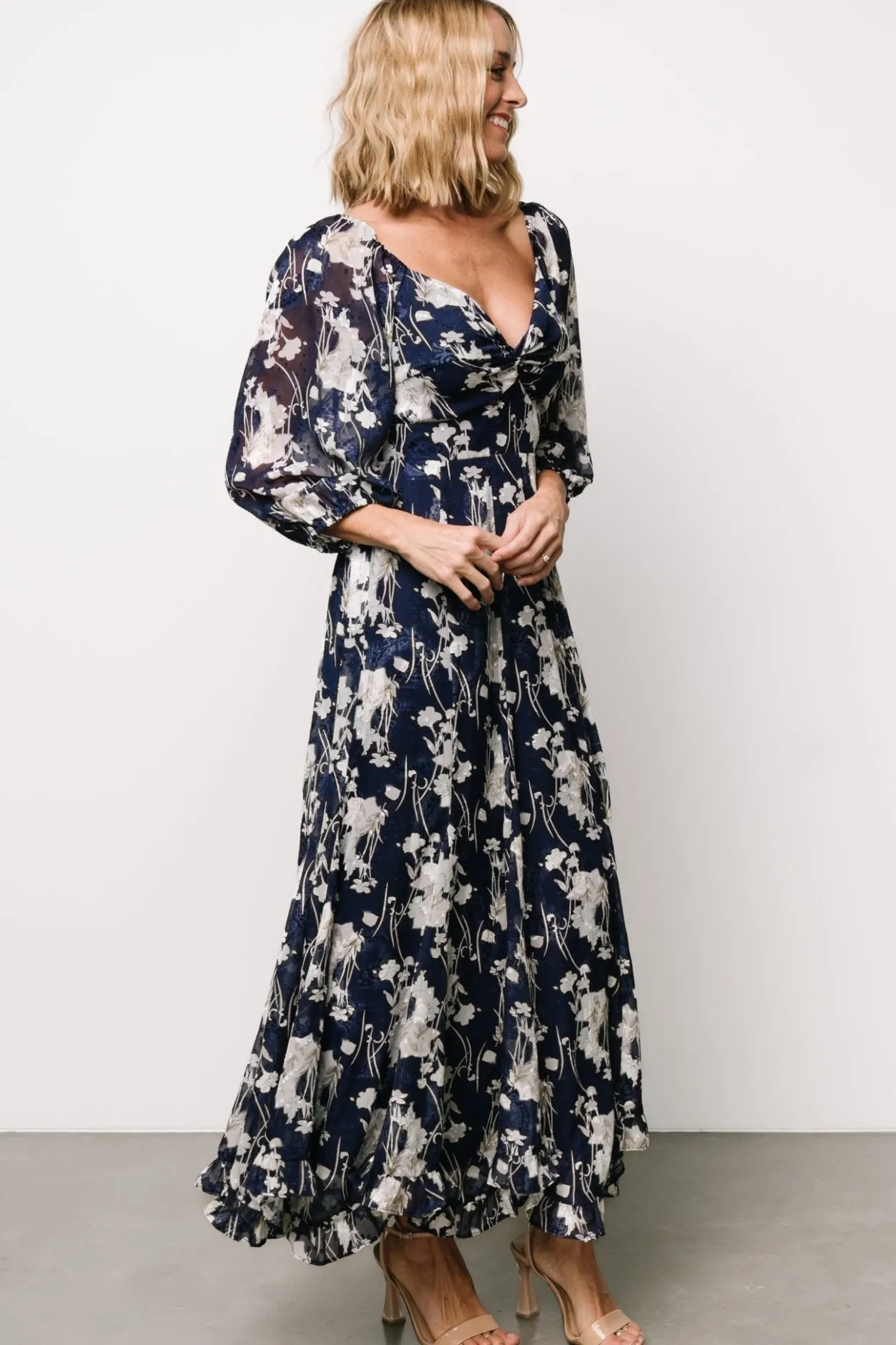 New Baltic Born Estefania Maxi Dress | Navy + Off White Floral Navy+OffWhiteFloral