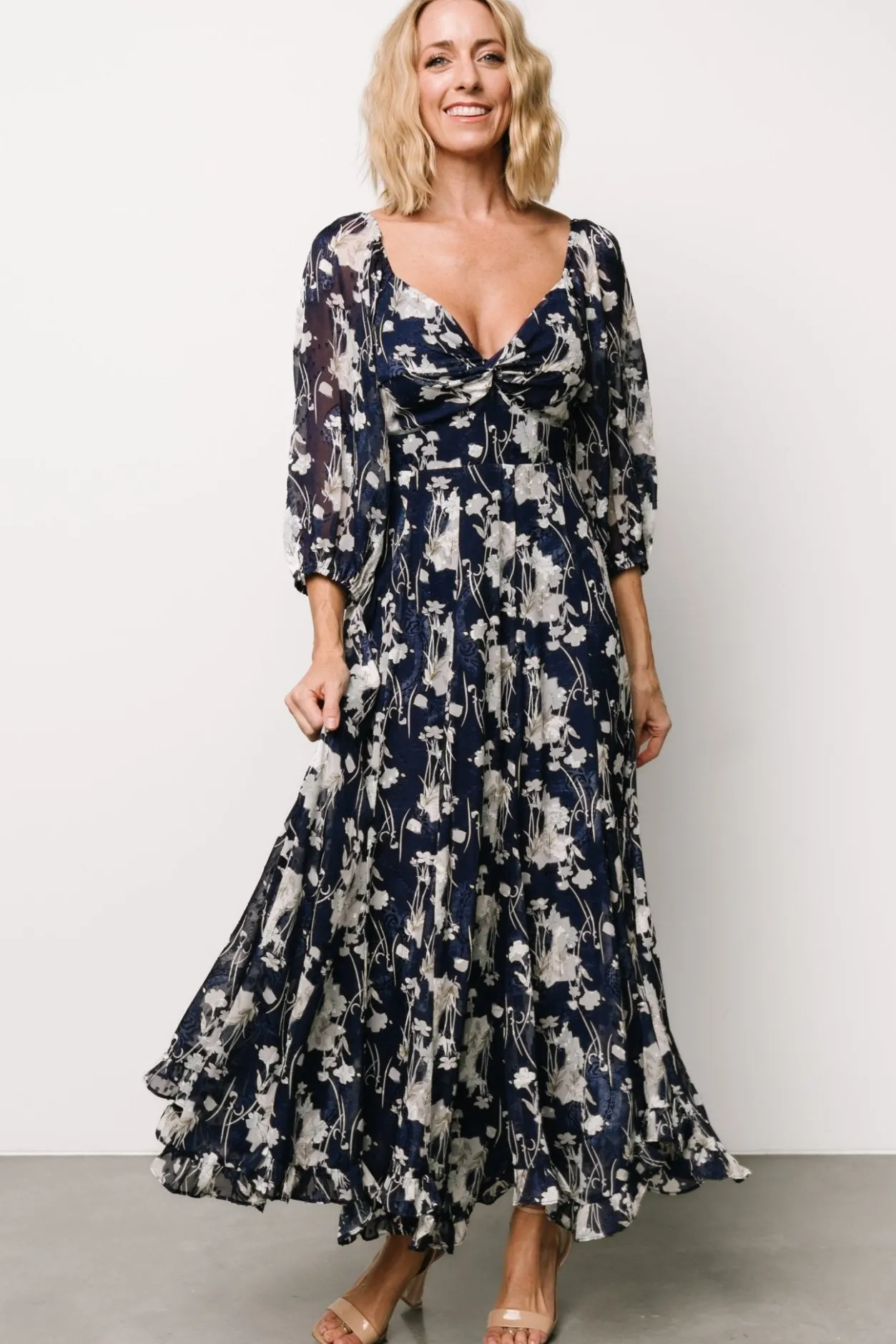 New Baltic Born Estefania Maxi Dress | Navy + Off White Floral Navy+OffWhiteFloral
