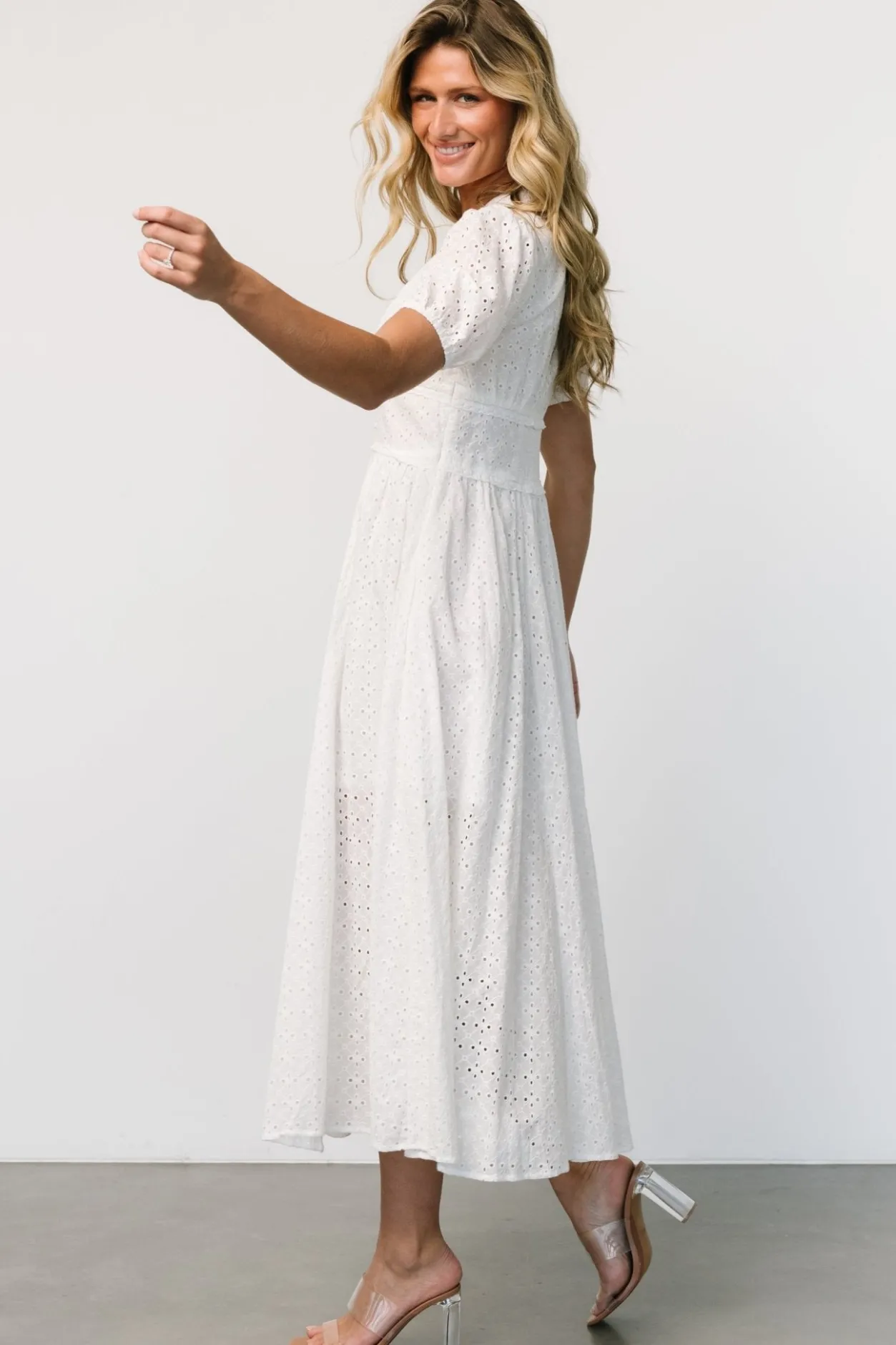 Discount Baltic Born Esther Eyelet Midi Dress | Off White OffWhite