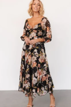 Online Baltic Born Etta Midi Dress | Black + Peach Floral Black+PeachFloral