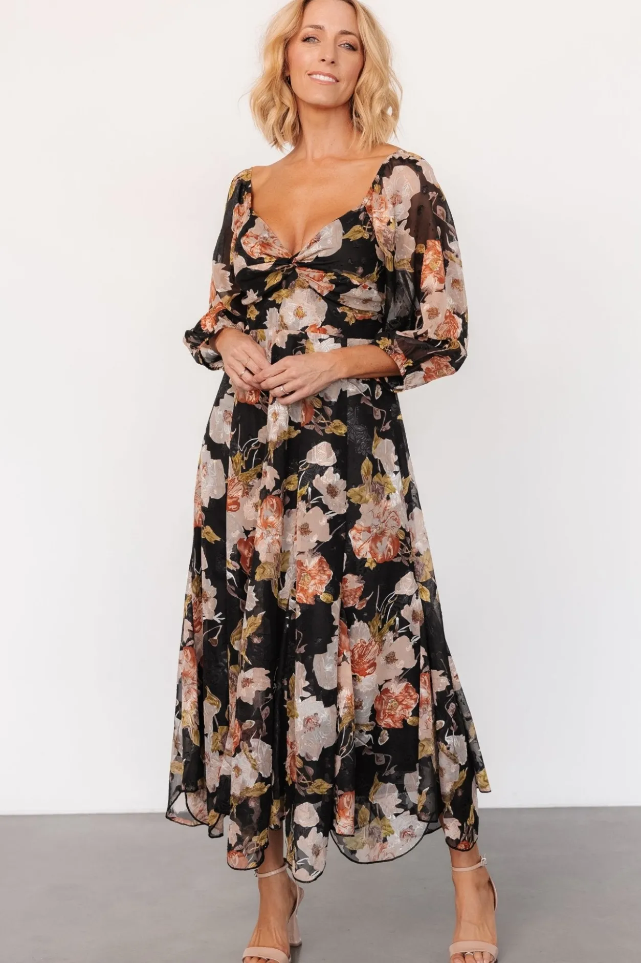 Online Baltic Born Etta Midi Dress | Black + Peach Floral Black+PeachFloral